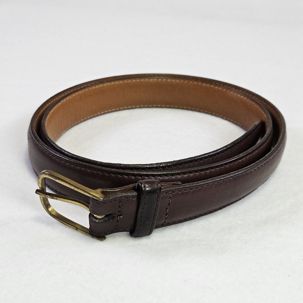 VTG 80s Leather Belt Mens 36 Brass Buckle Colours by Alexander Julian Ivy League